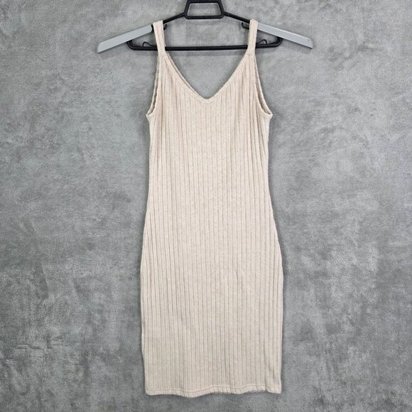 Womens 2pc SHEIN Cream Ribbed Mock Layer Dress Long Sleeve Bodycon Size S - Picture 9 of 11